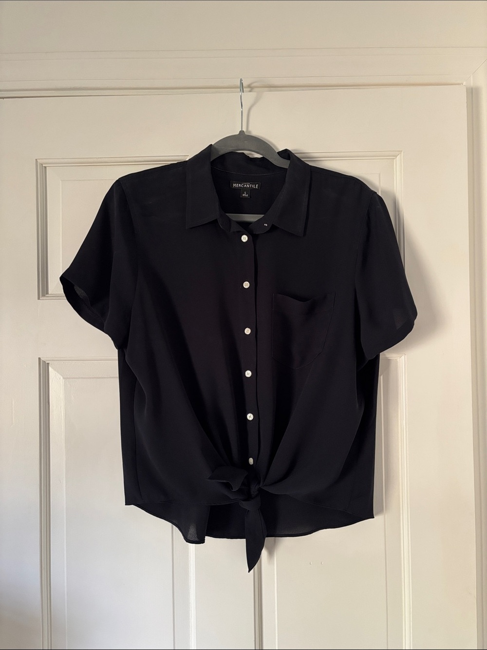 J. Crew Factory Navy Short-Sleeve Button-Front Tie Shirt